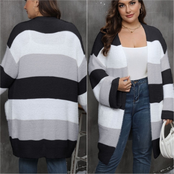 Plus Size Blocked Harmony Cardigan - Black - Picture 2 of 5